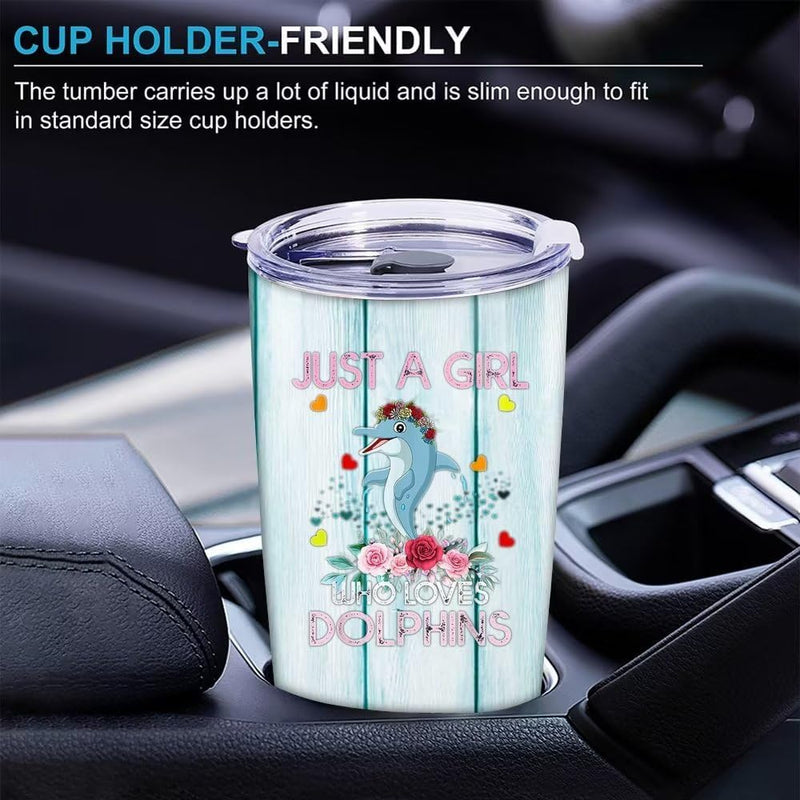 Load image into Gallery viewer, Dolphin Tumbler Cup - Friend Gifts For Women - Birthday Gifts For Daughter from Mom - Dolphin Gifts For Women Her Girls - Just A Girl Who Loves Dolphins Travel Coffee Mug 20 Oz With Lid
