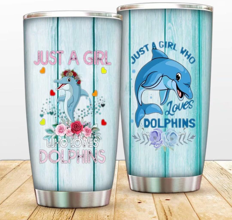 Load image into Gallery viewer, Dolphin Tumbler Cup - Friend Gifts For Women - Birthday Gifts For Daughter from Mom - Dolphin Gifts For Women Her Girls - Just A Girl Who Loves Dolphins Travel Coffee Mug 20 Oz With Lid
