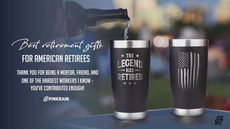 Load and play video in Gallery viewer, Retirement Gifts for Men Women 2023 - The Legend Has Retired - 20oz American Flag Tumbler
