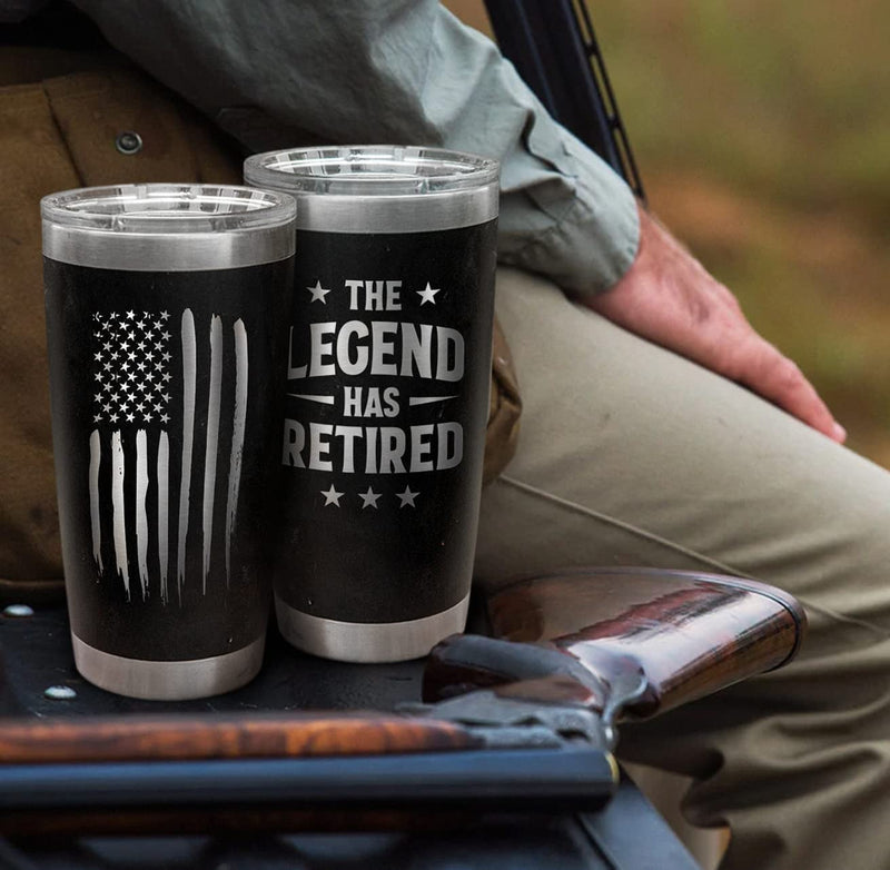 Load image into Gallery viewer, Retirement Gifts for Men Women 2023 - The Legend Has Retired - 20oz American Flag Tumbler
